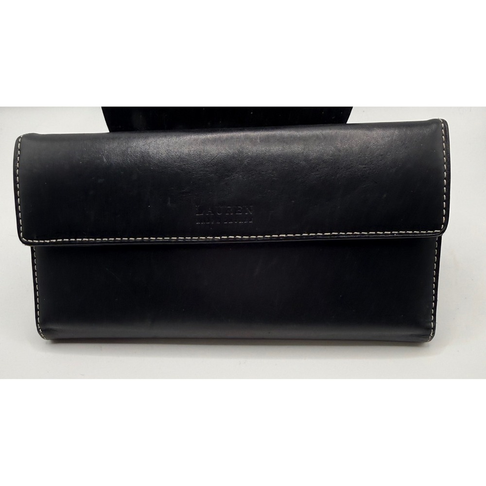 Vintage Ralph Lauren Leather Long Wallet Black Leather w/Checkbook Holder